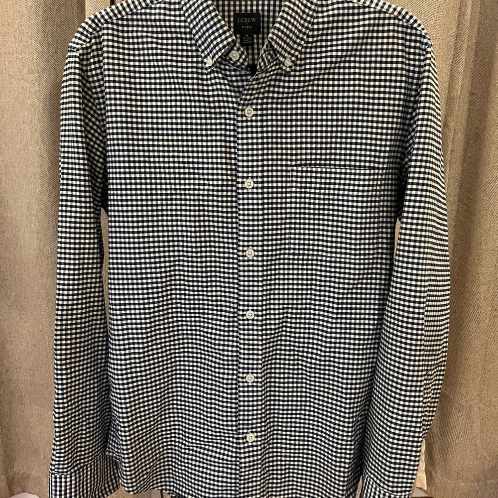 J. Crew Men's Bowery performance stretch dress shirt Navy/White - Size Medium